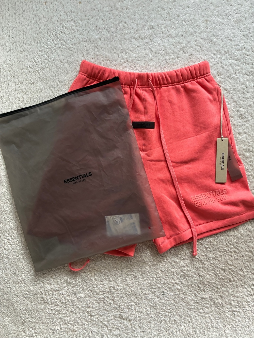 ESSENTIALS Men’s Coral Pink Drawstring Sweat Shorts